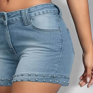 กางเกงยีนส์ขาสั้นแฟชั่นผู้หญิงทรงปกติ ขายดี พร้อมกระเป๋าข้าง 2 ช่อง ปักโลโก้ตามสั่ง - Product Image 6