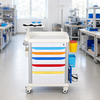 Chariot médical d'urgence en alliage d'aluminium à 5 tiroirs avec verrouillage, poteau porte-perfusion et boîte à objets tranchants pour hôpitaux, soins intensifs, urgences, salles d'hôpital, gymnases et ateliers