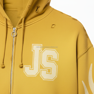 Sweat à capuche pour femme Zipper 380 GSM Heavy Cotton Fleece Brushed Inner Yellow Vintage Style Custom Logo Embroidery Print basics hoodies - Product Image 6