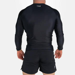 Haute Qualité 220gsm Noir Fluorescent Tissu MMA Grappling Rash Guards Manches Courtes En Gros avec Étiquette Blanche - Product Image 6