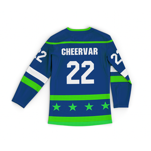Maillot de hockey sur glace personnalisé, uniforme d'équipe professionnelle, Cheervar 22, chaussettes assorties sublimées, motif rayé bleu et vert, étoile, sport - Product Image 3