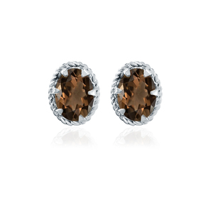 Pendientes de tuerca ovalados de cuarzo ahumado clásicos y modernos para mujer de Rhaya Jewels, chapados en rodio, de plata de ley, para fiesta de compromiso o boda - Product Image 1