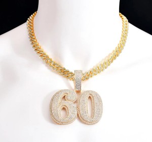 Hiphop Moissanite Pendentif En Argent Sterling 925 Plaqué Or 18K VVS Moissanite Numéro Lettre Nom Personnalisé Glacé Pendentif - Product Image 3