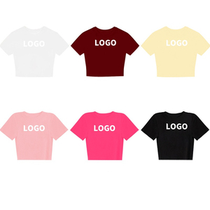 Crop top personnalisé avec logo, t-shirts en coton, crop top en coton, t-shirts à col rond pour femmes, t-shirts à col rond - Product Image 1