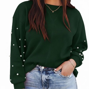 OEM Custom Front Women's Winter 100% Cotton Solid Eco-Friendly Breathable <b>Drop</b> Shoulder Pullover Sweatshirt Long Sleeve Crew - Product Image 1