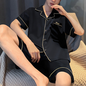 Wholesale Luxurious Two Pieces Silk Pajama Sets <b>Men's</b> Polyester Silk Pajamas Custom Size <b>Men's</b> Silk <b>Sleep</b> Wear - Product Image 3