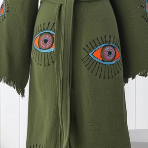 Robe en coton turc à motifs imprimés, vert olive, motif œil turc, Kimono - Product Image 4