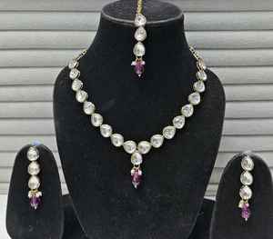 Juego de moissanita y Kundan chapados en oro de nueva llegada, juego de Kundan de calidad superior, calidad increíble con pendientes para boda - Product Image 4