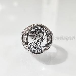 Bague en argent sterling 925 pour homme, avec pierre précieuse naturelle quartz rutile noir, pierre de naissance de avril, bijou cadeau de Noël arabe, vente en gros - Product Image 2