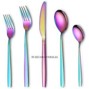 Juego de cubiertos de acero inoxidable plateado brillante pulido con mango de diseño de hojas chapadas en oro para el suministro de utensilios de cocina para el hogar y el Hotel - Product Image 5