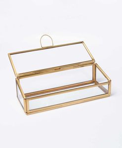 Boîte de rangement pour bijoux vintage avec design gravé, verre et laiton de haute qualité, finition brillante/mate pour la décoration de la maison/du bureau - Product Image 3