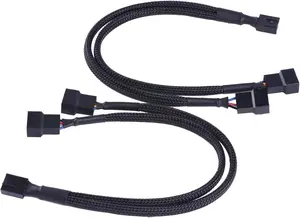 Convertidor 1 a 2, Cable divisor de ventilador trenzado con funda negra Y Splitter Cable de alimentación de ventilador de ordenador PC