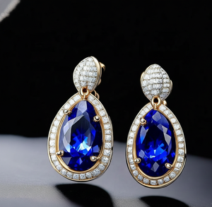 Boucles d'oreilles pendantes Blue Hydro CZ de 5 pouces |   Boucles d'oreilles pendantes en argent sterling 925 plaqué or 18 carats, bijoux fins pour les occasions spéciales - Product Image 5