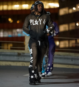 Y2K Street Wear Custom Embroidery <b>Patches</b> Letters Sun Faded Tracksuit Distressed Vintage Jacket Hoodie and Flare Pants Set - Product Image 4