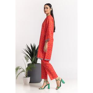 Conjunto Casual de Dos Piezas para Mujer, Estampado Dobby Naranja, Talla XXS, Top de Manga Tres Cuartos, Diseño de Dos Piezas para Primavera/Verano, Crepé - Product Image 2