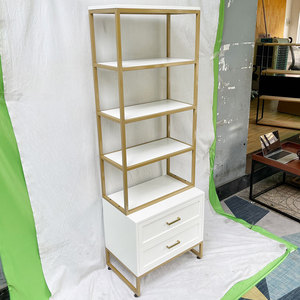 KS68130 Living Room Standing Type Bookshelf with Iron Frame and Rubber Wood Decorative Bookshelf with <b>Drawers</b> - Product Image 6