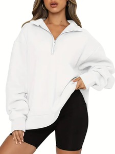 Nouvelle mode féminine personnalité simple sweat à capuche à manches longues trempé col montant demi fermeture éclair coupe ample - Product Image 6