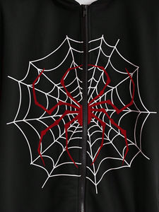 Sudadera con capucha térmica de araña desgastada con apliques parcheados con cremallera lavada ácida de Terry francés Premium de algodón unisex nueva moda al por mayor - Product Image 6