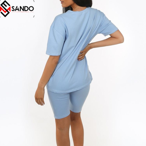 Conjunto de pantalones cortos de gimnasio de verano para mujer con camiseta de manga corta Logotipo personalizado Twin Nuevas piezas para adultos al por mayor - Product Image 3
