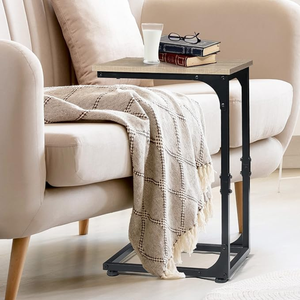 Modern C-Shape Side Table with <b>Veneer</b> Top Powder Coated Metal Frame Hospitality Furniture Manufacturer for Living Room, Bedroom - Product Image 4