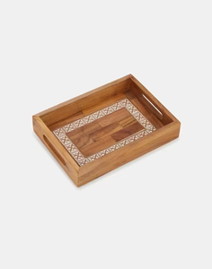 Plateau de service rond émaillé floral de créateur Vaisselle en bois de luxe pour la fête de mariage et la présentation de desserts - Product Image 2