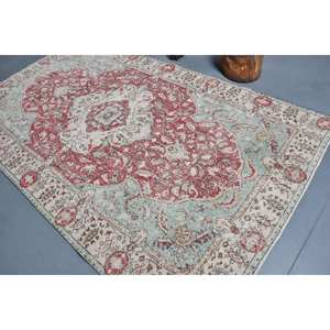 พรมตุรกีวินเทจดีไซน์แบบเย็บปะสีแดงน้ำเงิน5.6 x 9.9ft ผ้าขนสัตว์ลาเท็กซ์ถักแบบแบนสำหรับตกแต่งห้องนั่งเล่น - Product Image 4