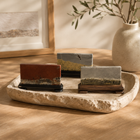Ornement en tranches de cristal faites à la main, plaque paysagère en pierre naturelle avec support en bois pour salon, bureau, étagère, décoration intérieure, cadeau