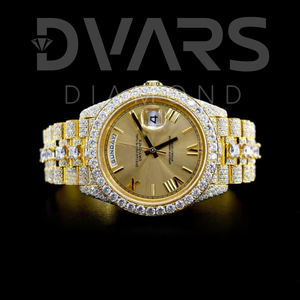 Montre mécanique ETA en acier inoxydable avec diamants en moissanite or jaune en gros, entièrement sertie, élégante, résistante à l'eau 3BAR - Product Image 4