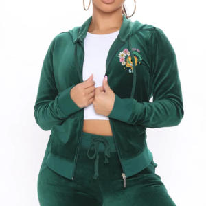 Custom Breathable Professional Hooded Two Piece Women <b>Velvet</b> <b>Tracksuit</b> Zip Winter Season Multi Color Oem Pakistan - Product Image 2
