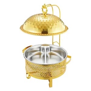 Plat à réchaud rond en acier finition dorée au design classique et attrayant de la collection Quality pour usage hôtelier, garde les aliments au chaud - Product Image 5