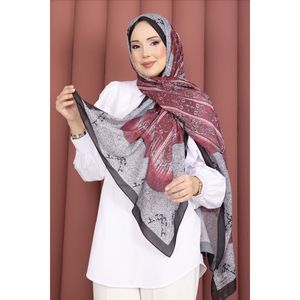Série de châles à motifs ethniques en coton chiffon imprimé numérique noir-fuchsia et dentelle, foulards hijab, écharpes de style musulman pour l'été - Product Image 1