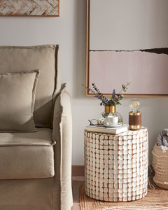 Design unique et couleur blanche vibrante Table d'appoint ronde parfaite et durable pour les petits espaces Tabouret en incrustation de coquille de noix de coco - Product Image 6