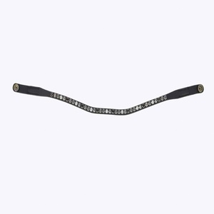 Classic Round Diamond Crystals Mega Bling Decorative Wave Shape Black Leather Horse brow <b>band</b> with <b>snap</b> button loop closure - Product Image 2