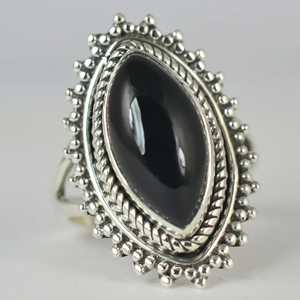 Navya Craft Handmade 925 Sterling <b>Silver</b> Women's <b>Statement</b> Cocktail <b>Ring</b> Black Onyx Marquise Rhodium July Birthstone Gift IGI - Product Image 6