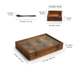 Masala Blends Boîte à épices artisanale avec cuillère en bois de Sesham 6 grands récipients contenant à épices avec cuillère en bois - Product Image 2