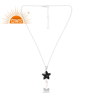 Última venta plata esterlina 925 copo de nieve Natural obsidiana y Perla colgante collar de piedras preciosas joyería personalizada para mujeres - Product Image 4