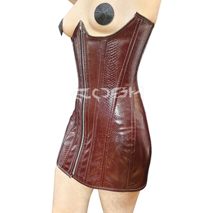 Mini-robe moulante en PVC effet peau de serpent marron, style corset, avec fermeture éclair sur le devant - Product Image 6