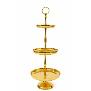 Soporte de Pastel de Metal Dorado de 3 Niveles, Diseño Moderno, Bandeja para Servir Cupcakes y Postres, para Bodas, Fiestas de Cumpleaños, Color Blanco - Product Image 1