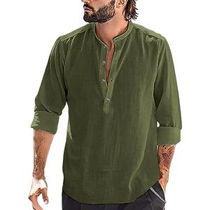 Camisa de Hombre de Manga Larga, Casual, de Poliéster/Algodón, Ligera, Lisa, Ecológica, Antiarrugas, Antiencogimiento, Transpirable, con Botones - Product Image 1
