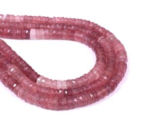 Vente en gros de perles de pierres précieuses en forme de pneu Heishi à facettes en quartz fraise rose naturel pour la fabrication de bijoux à bricoler soi-même de l'Inde Fabricant - Product Image 5