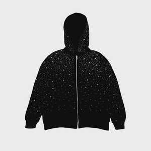Latest Autumn ODM Lined Casual Knitted <b>Rhinestone</b> Zip-Up Hoodie with Front Logo 260g <b>Fabric</b> Weight High Quality Women's Cotton - Product Image 5