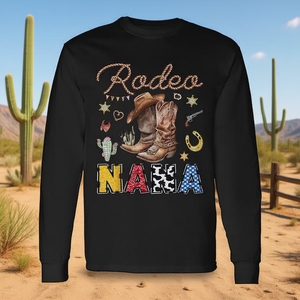 T-Shirt a Maniche Lunghe per Famiglia a Tema Western Rodeo Nana, Maglietta Promozionale per Compleanno a Tema Cowboy - Product Image 3