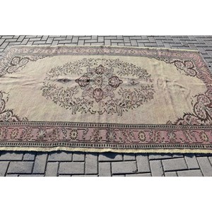 พรมวินเทจขนาด 5.6x9.3 ฟุต พรมตุรกีขนาดใหญ่ พรมลายทางสีน้ำตาลเบจ - Product Image 3