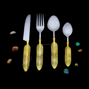 New Look Metal Cutlery Set With Leaf Brass Handle For Hotel Restaurant and Kitchen Used Or Serving <b>Spoon</b> Wedding Party - Product Image 5
