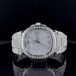 Montre-bracelet en verre carré glacé en quartz personnalisée, luxe, pour homme, en acier inoxydable, style hip-hop, avec ceinture, diamant moissanite, entièrement noire - Product Image 1