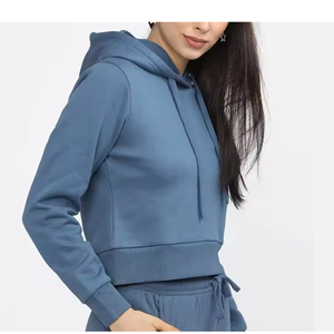 Sweat à capuche en molleton de haute qualité pour femmes, manches longues avec logo imprimé, motif solide, vente en gros - Product Image 1