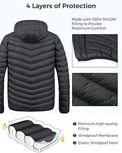 Venta al por mayor de alta calidad de los hombres XL chaqueta acolchada con capucha de lona ligera burbuja a prueba de viento prendas de vestir exteriores invierno empacable alternativa - Product Image 4