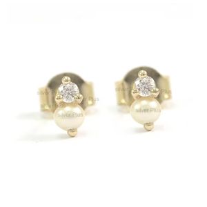 Pendientes minimalistas delicados de oro sólido de 18 quilates sobre oro Vermeil con piedras preciosas de circonita cúbica para fiestas - Product Image 2