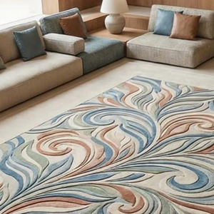 Tapis d'intérieur en laine à motif abstrait, tapis tufté à la main encadré pour la décoration intérieure, les pique-niques, avec support en latex, cadeau du Nouvel An - Product Image 5