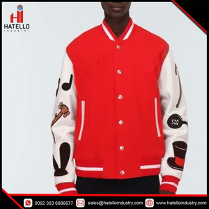 Veste de base-ball pour hommes, bloc de couleurs, broderie Graffiti, manches en cuir, laine, Patchwork, manteau d'hiver surdimensionné - Product Image 4